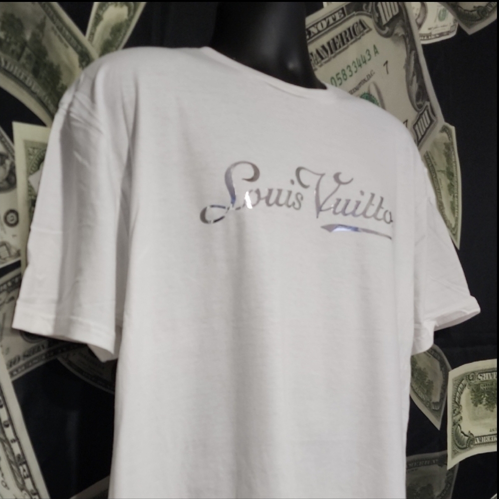 Louis Vuitton White T-Shirt with Silver Script Logo